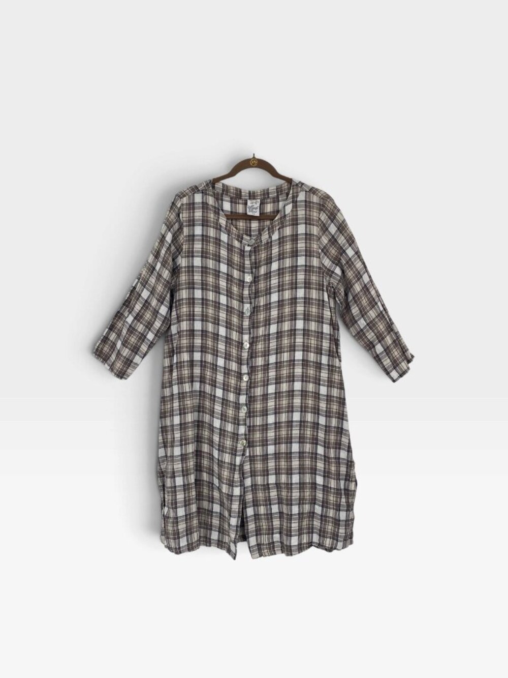Match Point Size M Plaid 100% Yarn Dye Woven Button Front Tunic Lagenlook USA